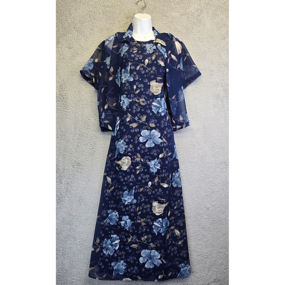 Vtg 70s Impressions Workshop Dress Women's Medium Maxi Dress Top Overlay Sheer